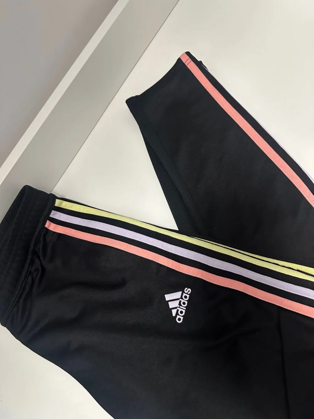 adidas Kids Black Joggers with Pink, Lavender & Yellow Side Stripes - Picture 4 of 6